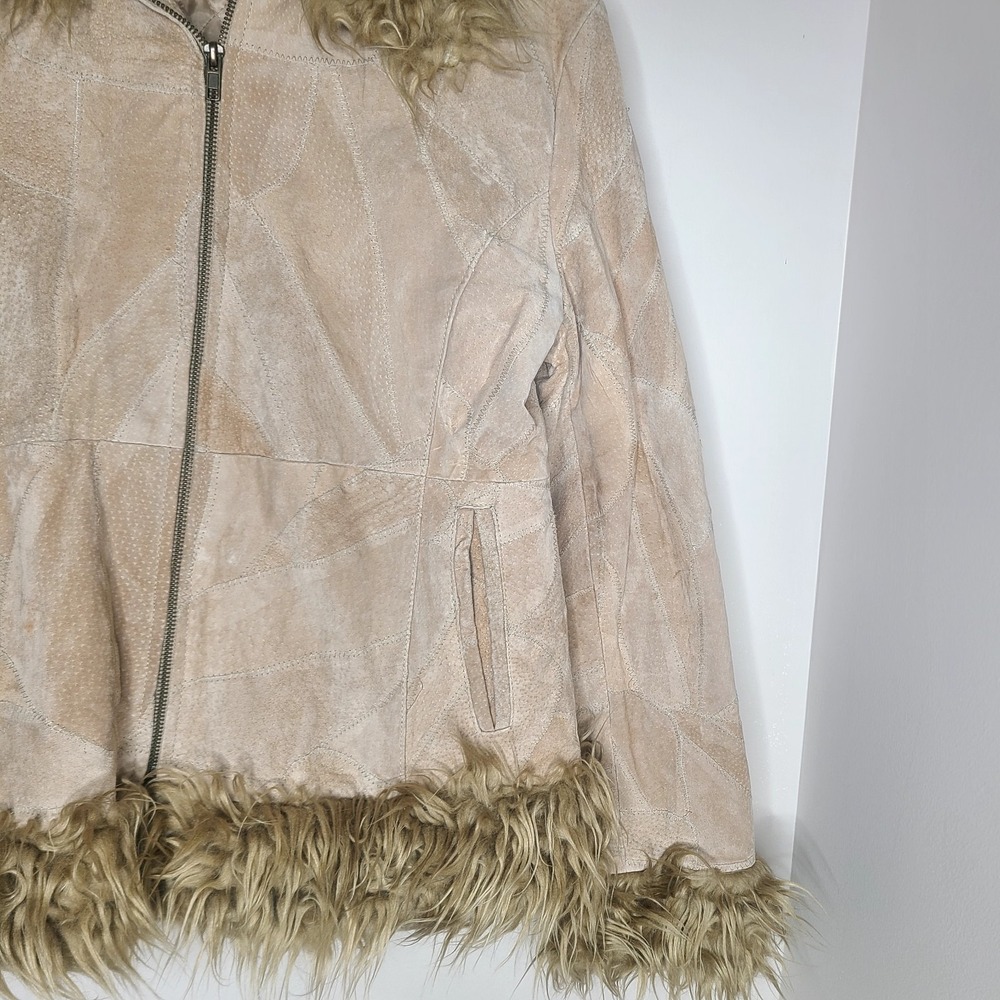 rave Beige Faux Suede Jacket with Faux Fur Trim - Picture 4 of 7